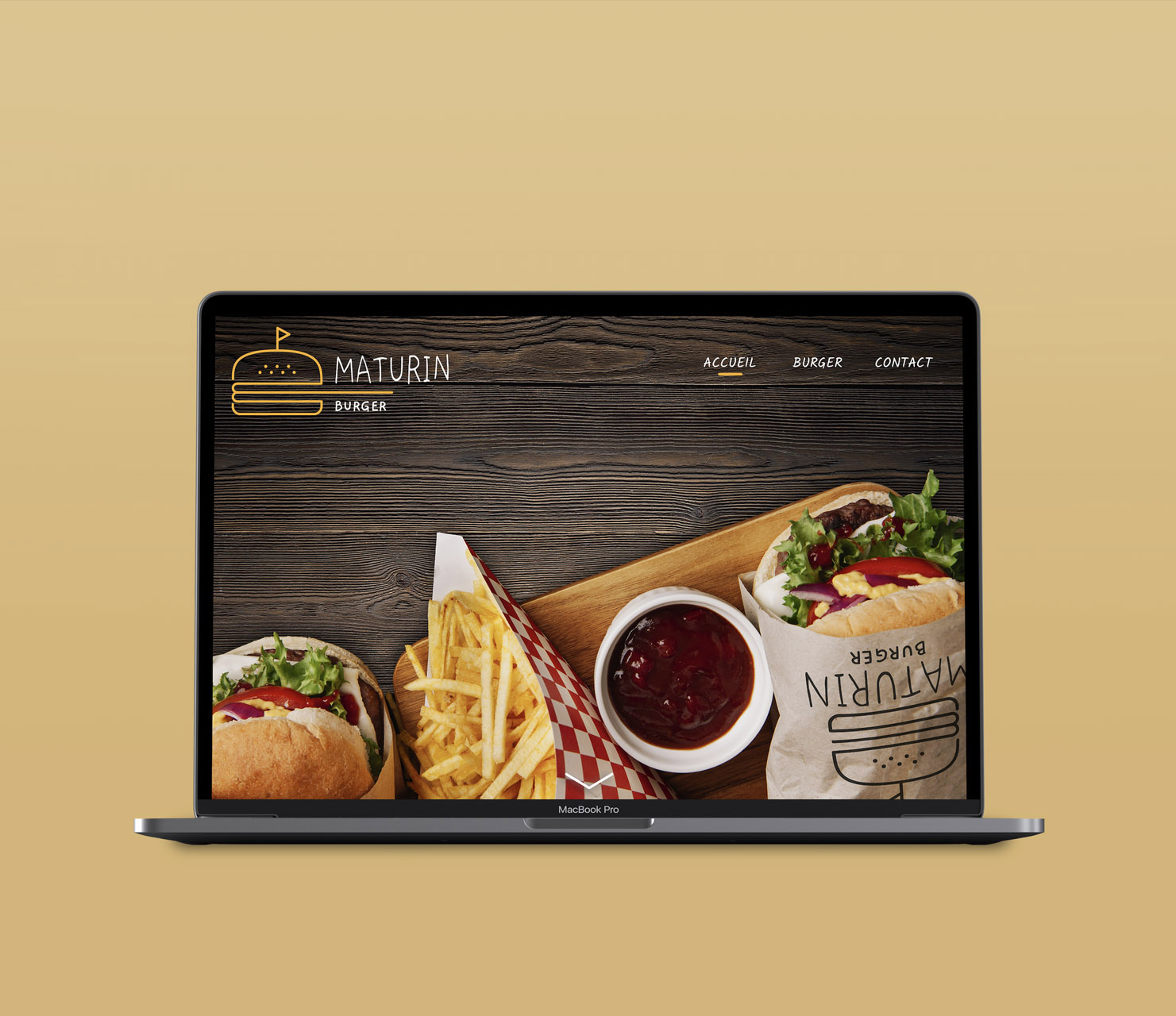 Maturin Burger. Page d’accueil du site du restaurant sur ordinateur.